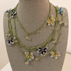 Collectable Traditional Turkish Handcrafted Oya Necklace Gray, & Multicolored
